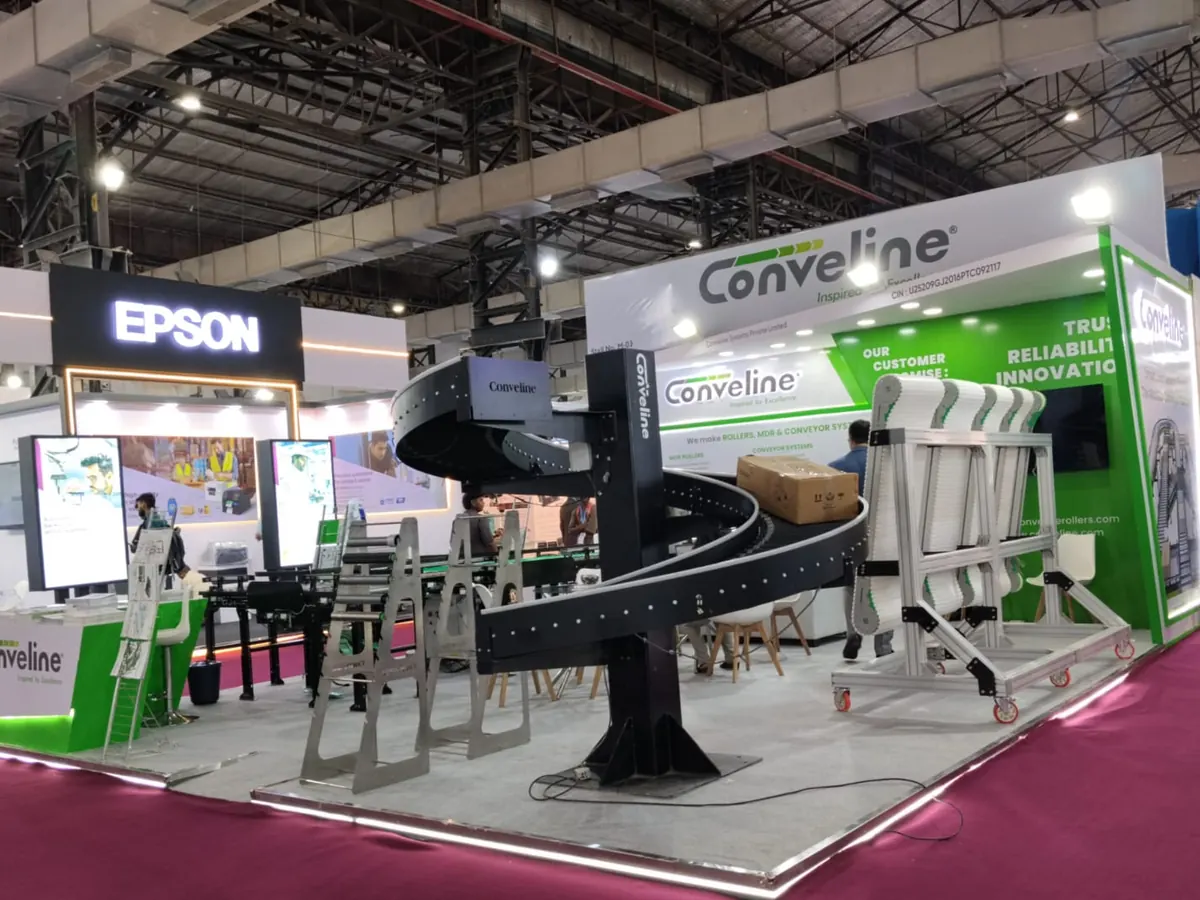 Conveline conveyor systems exhibition stall with live spiral conveyor demo
